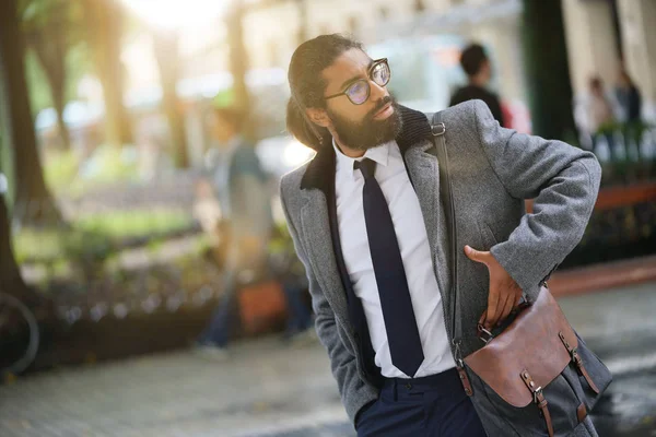 Businessman Town Looking Taxi Cab — Stock Photo, Image