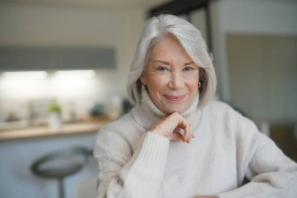 Senior Woman Looking Happy Home — Stock Photo, Image