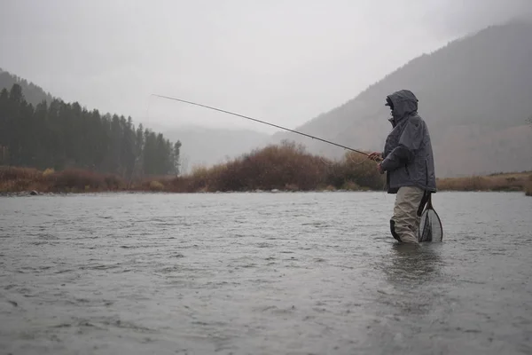 Pescador Moscas Montana Naturaleza — Foto de Stock