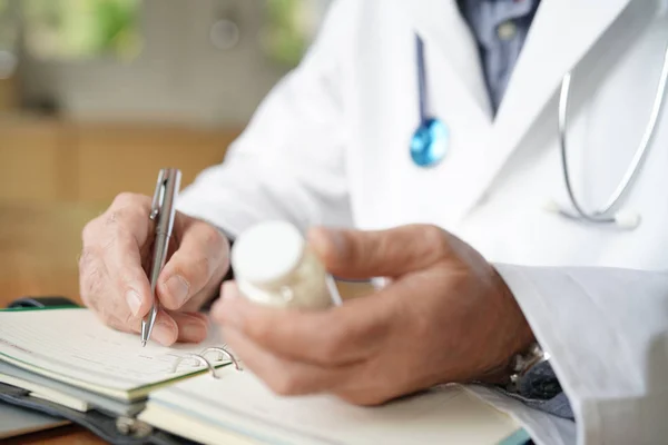 Closeup Doctor Hand Writing Agenda — Stock Photo, Image