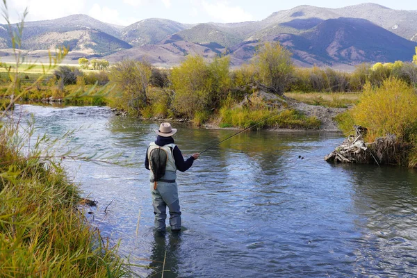 Fliegenfischer Auf Dem Rubinroten Fluss Montana — Stockfoto