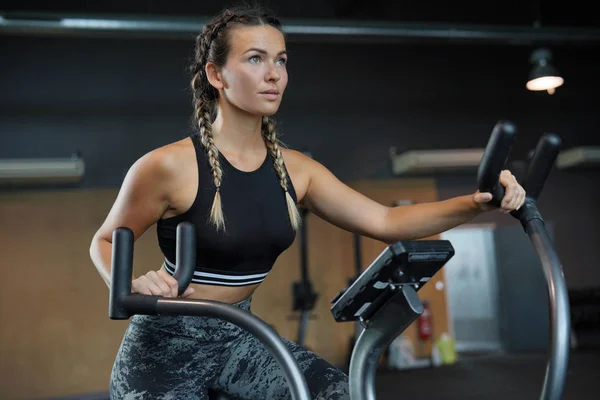 Woman Gym Working Out Air Bike — Stock Photo, Image