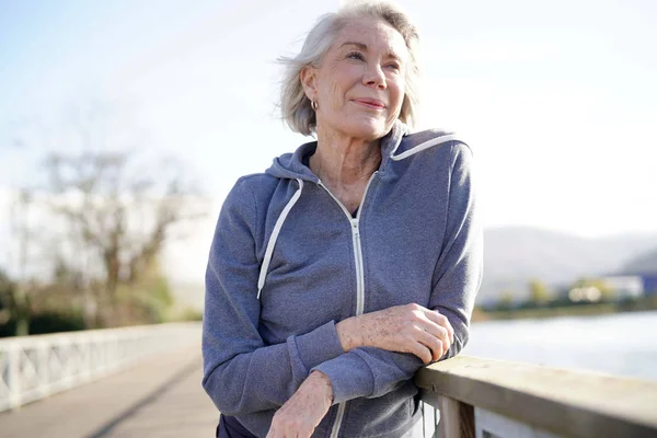 Portrait Attractive Senior Woman Sportswear Outdoors — Stock Photo, Image