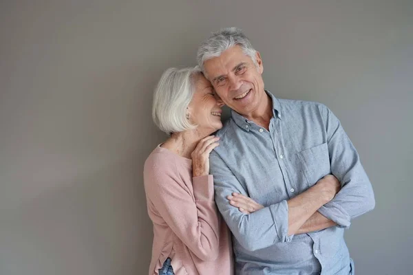 Lovely Portrait Attractive Senior Couple Grey Background — Stock Photo, Image