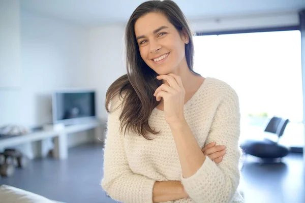 Portrait Beautiful Brunette Home — Stock Photo, Image