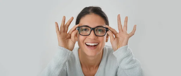 Isolated Portrait Smiling Attractive Brunette Glasses — Stock Photo, Image