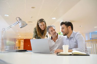 Ofiste iş fikirlerini gözden geçirerek startup ekibi