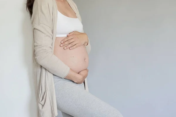 Closeup Months Pregnant Woman Belly — Stock Photo, Image