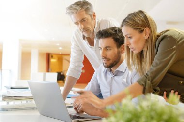 Ofiste iş fikirlerini gözden geçirerek startup ekibi
