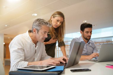 Ofiste iş fikirlerini gözden geçirerek startup ekibi