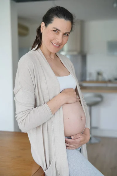 Mujer Embarazada Meses Que Relaja Casa — Foto de Stock