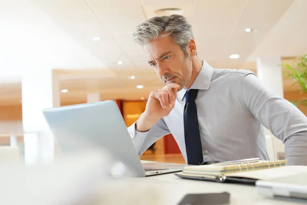 Reifer Geschäftsmann Arbeitet Modernem Büro — Stockfoto