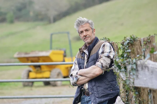 Attractive Farmer Leaning Fence Looking Camera — Stock Photo, Image