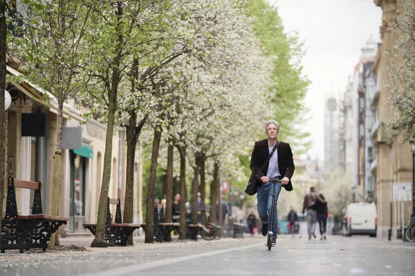 Businessman Daily Commute Riding Micro Scooter — Stock Photo, Image