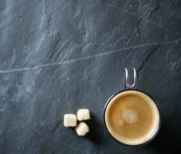 Top View Freshly Brewed Coffee Slate Text Space — Stock Photo, Image