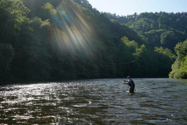 Pescador Truta Mosca Rio Grande — Fotografia de Stock