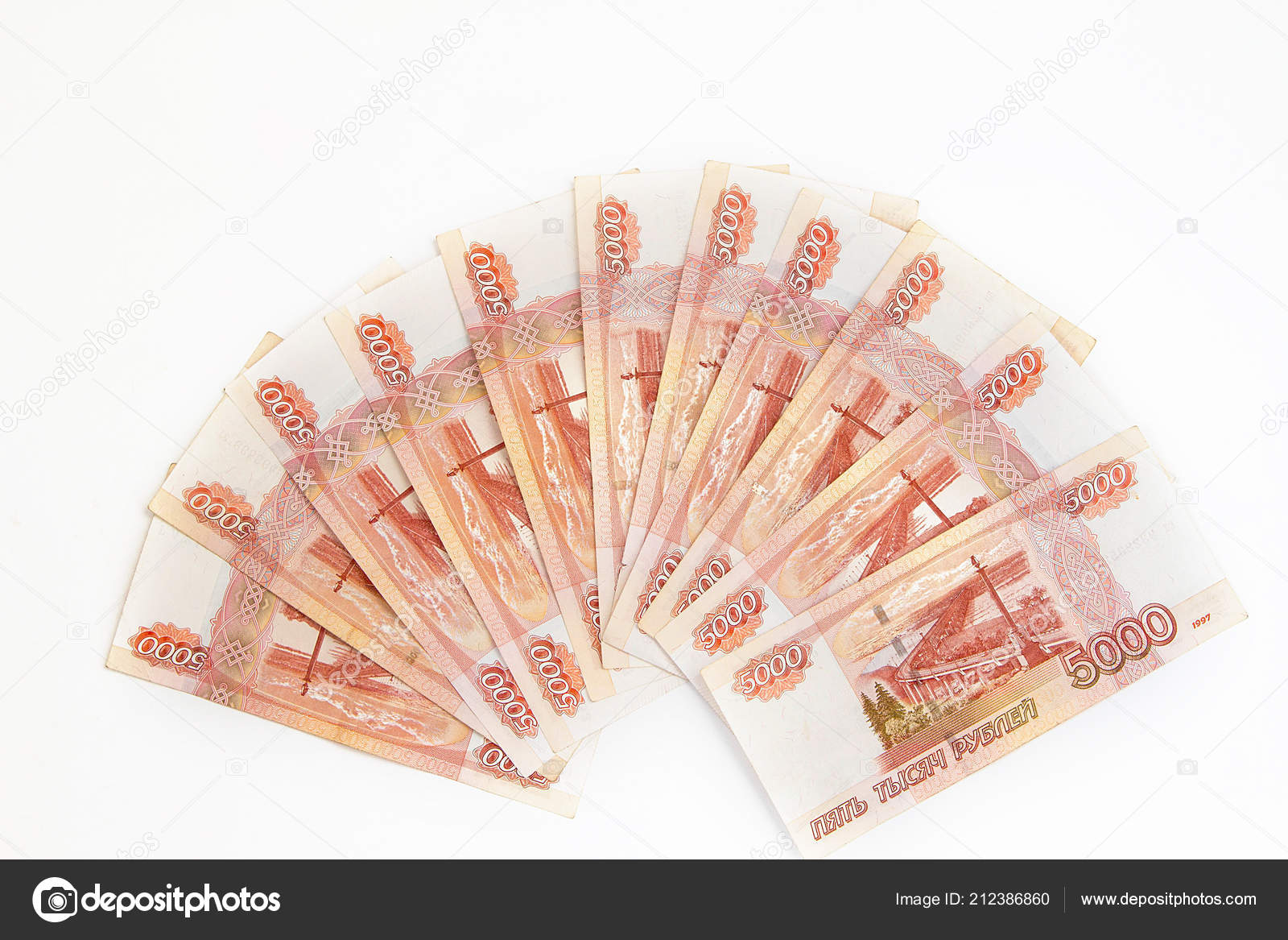 1000 ロシア ルーブルの宗派で多くの紙幣のファン — ストック編集用写真©elenafetisova#212386860