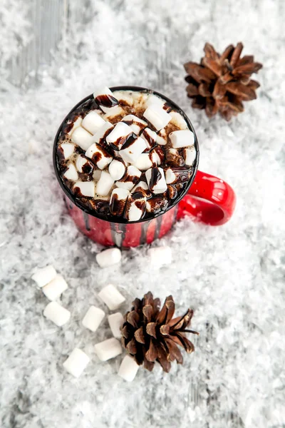 Bebida Quente Com Marshmallow Derretimento Chocolate Vista Superior — Fotografia de Stock