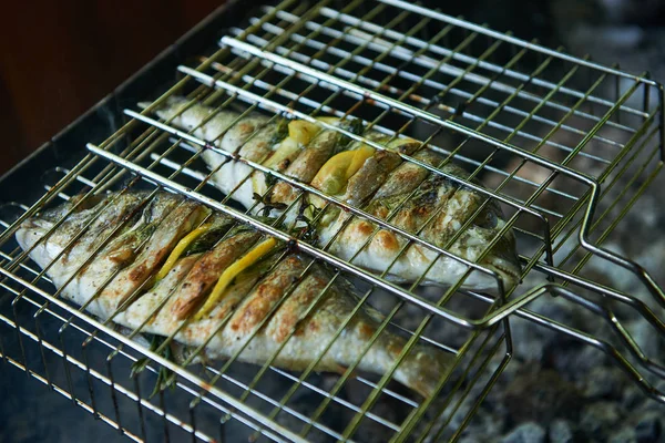 Limon ve biberiye ızgarada hazırlanan çipura dorado