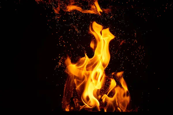 Llamas Fuego Chispas Sobre Fondo Negro —  Fotos de Stock