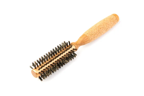 New modern wooden hairbrush isolated on white background — Stock Photo, Image