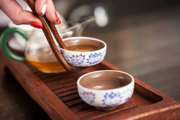 Oříznuté Záběr Tradiční Čínský Obřad Teaware — Stock fotografie