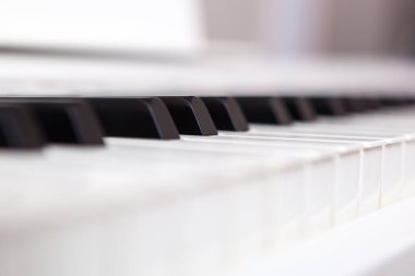Siyah ve beyaz piyano tuşları kapat. Alanın sığ derin.