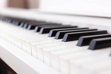 Siyah ve beyaz piyano tuşları kapat. Alanın sığ derin.