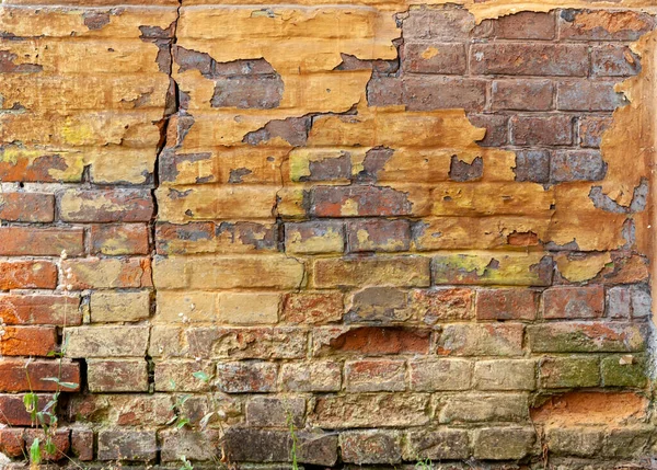 Primo Piano Del Vecchio Muro Mattoni Danneggiati — Foto Stock
