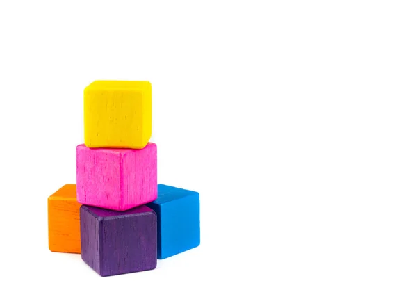 Blocs Jouets Blocs Bois Colorés Empilent Fond Blanc Isolé — Photo