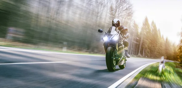 Motorbike Road Riding Having Fun Driving Empty Road Motorcycle Tour — Stock Photo, Image