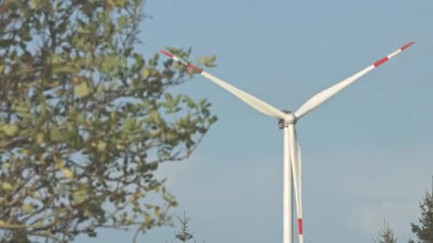 Windräder Und Landwirtschaftliche Felder Einem Sommertag Energiegewinnung Mit Sauberer Und — Stockvideo