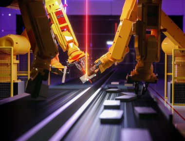 Eylem - sanayi 4.0 konsept Akıllı Otomasyon Sanayi robot - 3d render