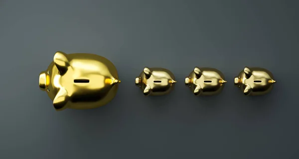Gouden Spaarvarken Als Leider Van Rij Voor Juiste Richting Van — Stockfoto