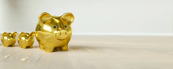 Golden Piggy Bank Como Líder Fila Para Dirección Correcta Del —  Fotos de Stock