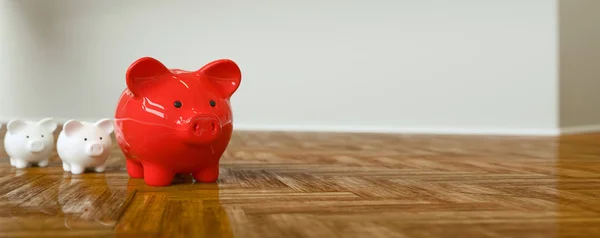 Piggy Bank Cor Como Líder Linha Para Direção Certa Riqueza — Fotografia de Stock