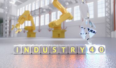 cyborg robot el sanayi 4.0 işareti - AI kavramı - 3d işleme gösterir.