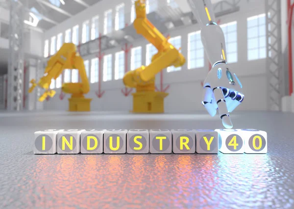 cyborg robot hand shows industry 4.0 sign - ai concept - 3d rendering