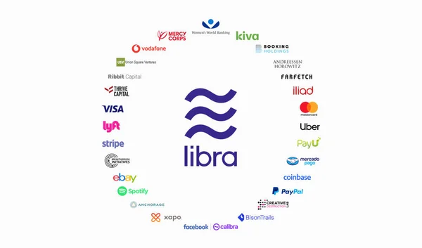 Libra and 27 membership organizations logos printed on paper — Stock Photo, Image