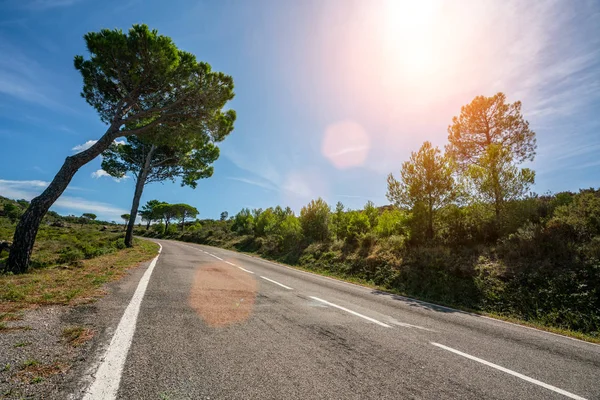 Vazio estrada de montanha longa para o horizonte em um dia ensolarado de verão em — Fotografia de Stock