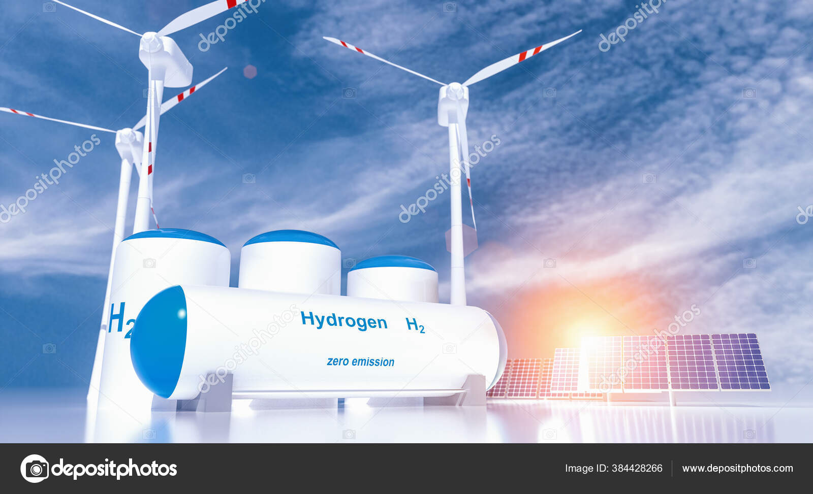 Hydrogen Renewable Energy Production Hydrogen Gas Clean Electricity Solar Windturbine Stock