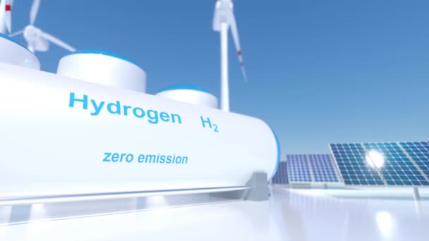 Wasserstoff Erneuerbare Energieerzeugung Wasserstoffgas Für Saubere Elektrizität Solar Und Windturbinenanlage — Stockvideo