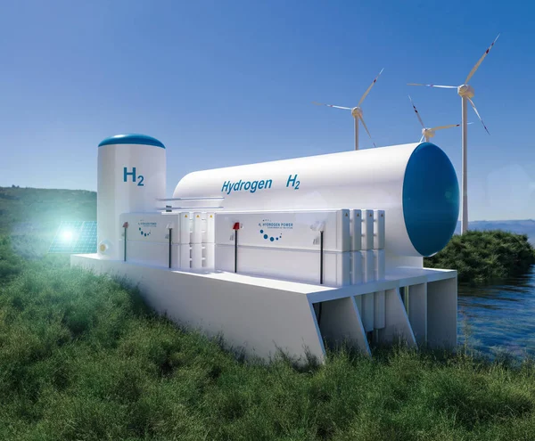 Hydrogen Renewable Energy Production Hydrogen Gas Clean Electricity Solar Windturbine — Stock Photo, Image