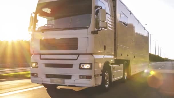 Camión Carga Con Remolque Carga Conduciendo Por Una Carretera Camión — Vídeo de stock