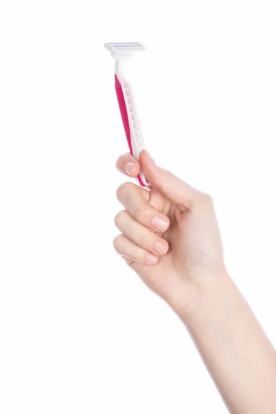 Frauen halten Rasiermesser auf weißem Hintergrund — Stockfoto