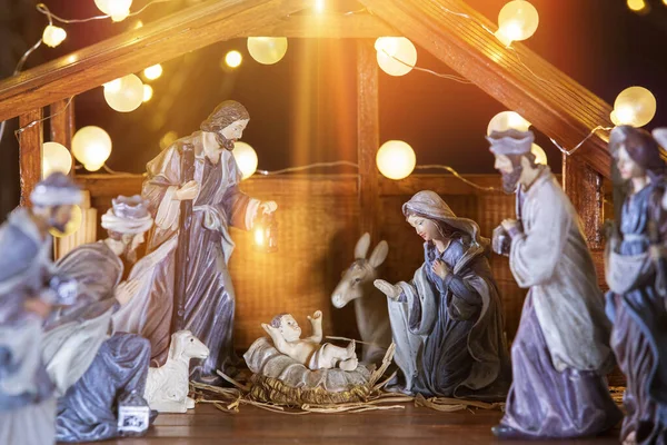 Belén de Navidad; Jesucristo, María y José — Foto de Stock