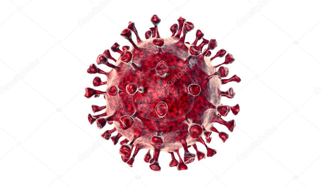 Coronavirus COVID-19 microscopic virus corona virus disease 3d illustration. 3D rendering of virus on white background.