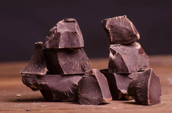 Broken Chocolate Pieces Dark Background — Stock Photo, Image