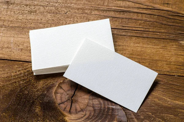 Визитная Карточка Белого Цвета Деревянном Фоне — стоковое фото