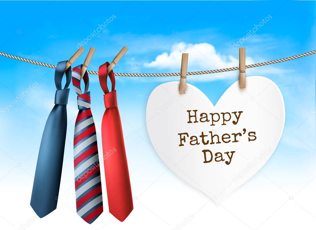 Happy Father's Day Background With A Three Ties On Rope. Vector illustration